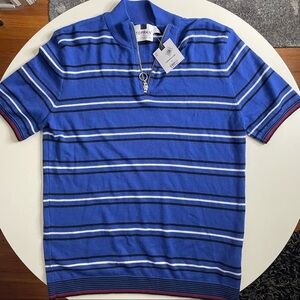 Topman Men’s 1/4 Zip Mock Neck Classic Knit Shirt Blue Size Medium New